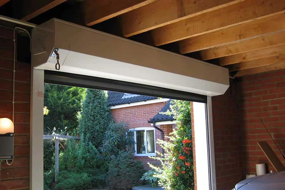 Interior view of a roller garage door mechanism