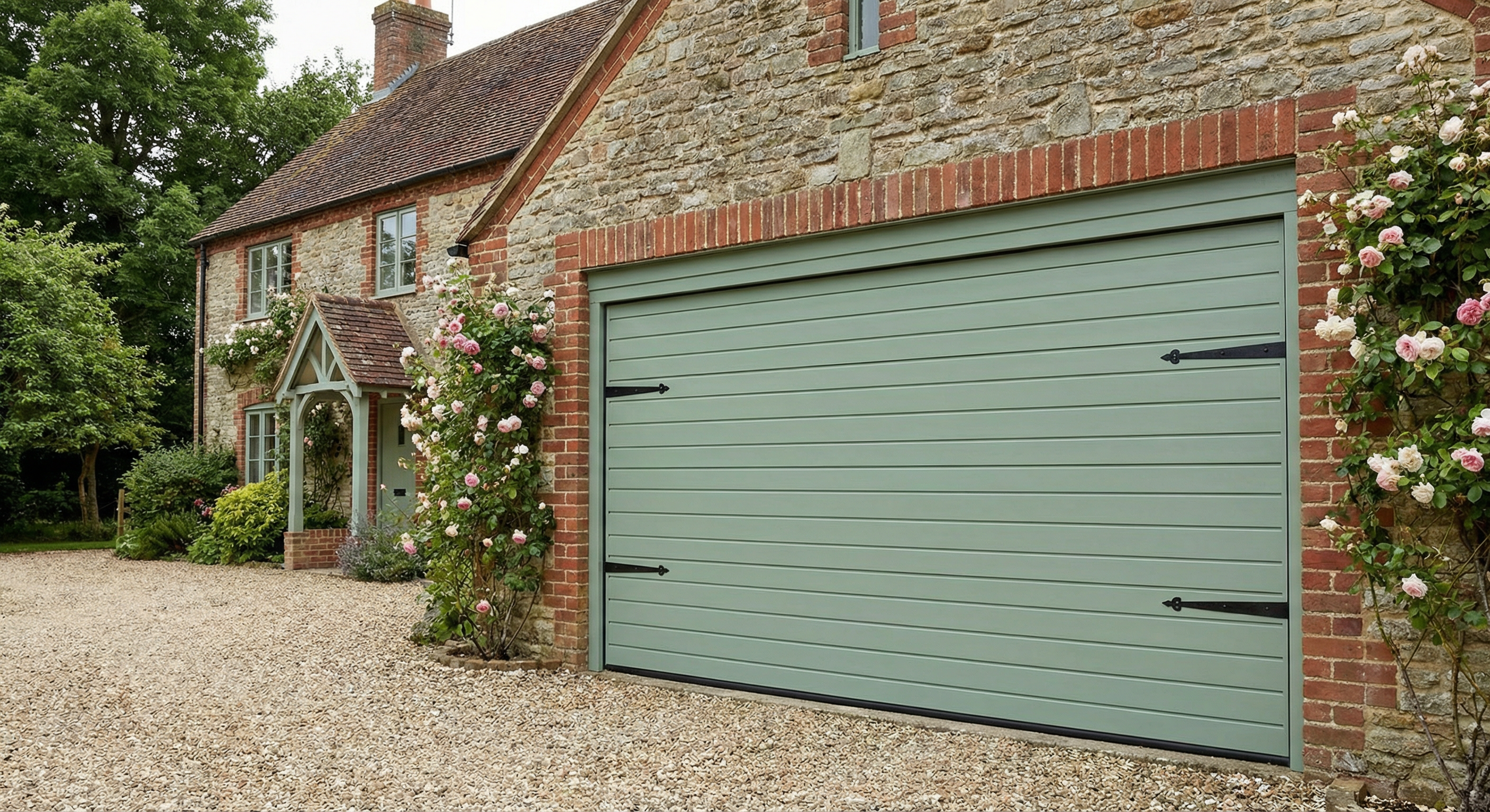 Chartwell green sectional door on traditional garage